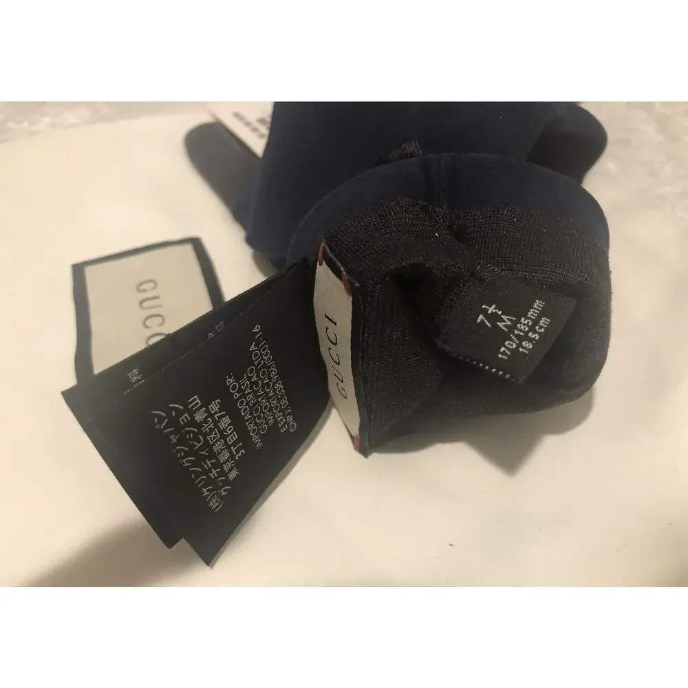 NWT Gucci Viola Blue Suede & Black Leather Marmont Logo Gloves Sz 7.5/M $630.00